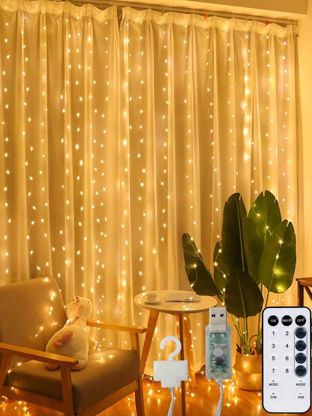 

Homesake Warm White 8 Mode Curtain LED String Lights