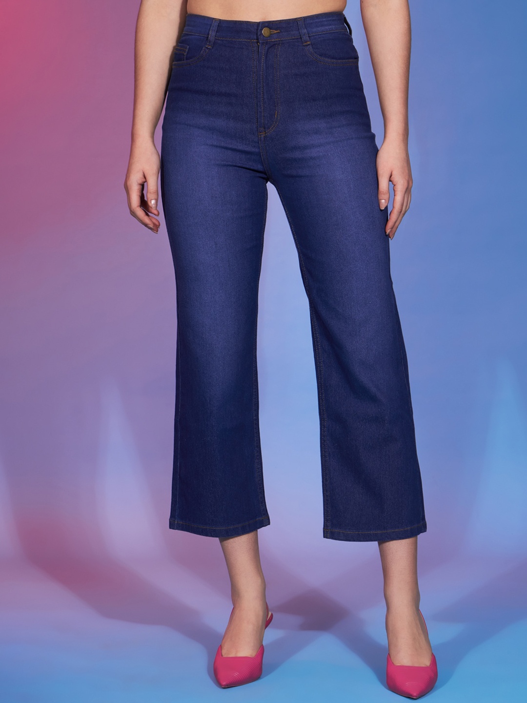 

BAESD Women Blue Clean Look Flared High-Rise Light Fade Stretchable Jeans