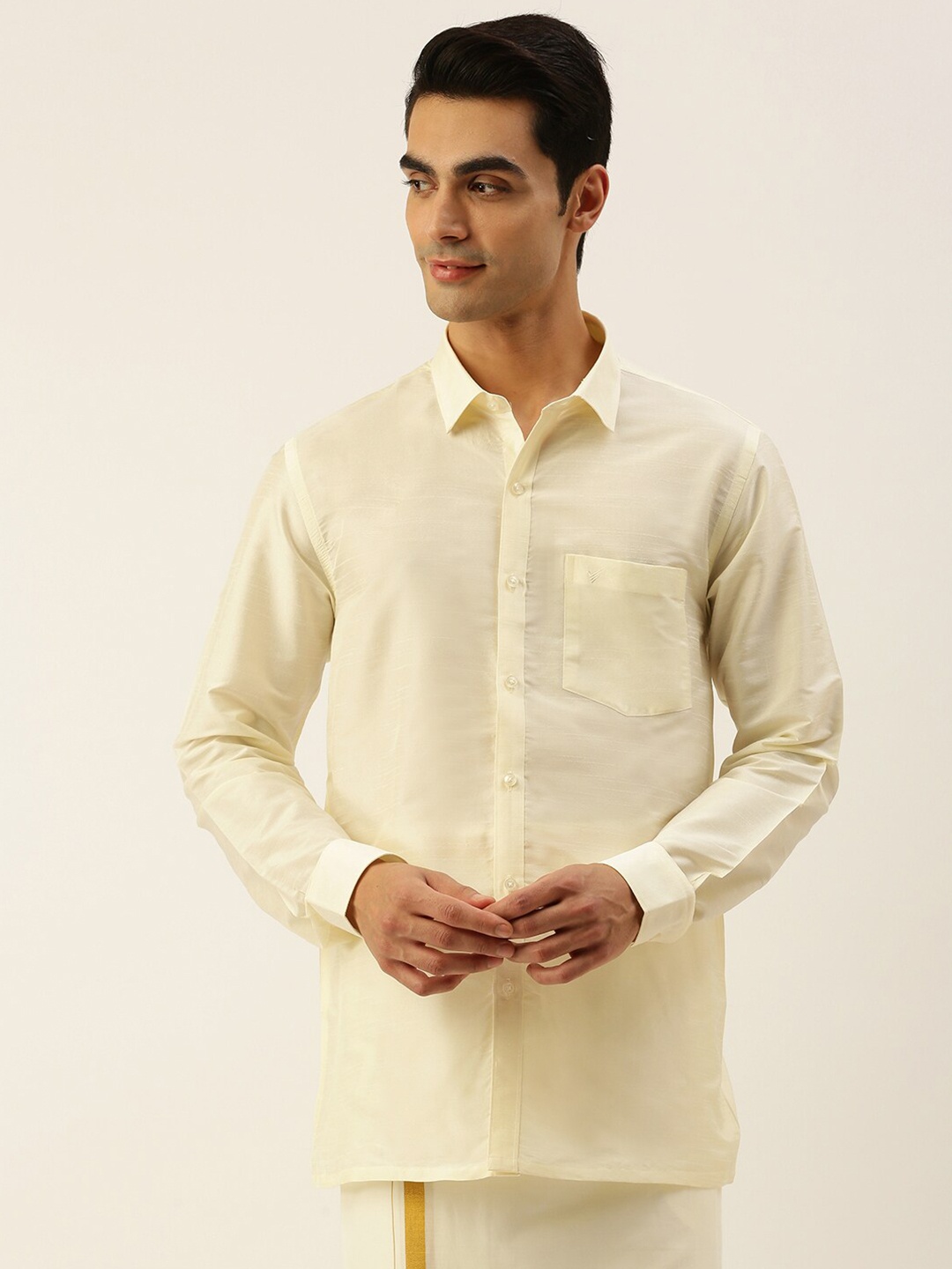 

Viveagham Comfort Fit Spread Collar Long Sleeves Casual Shirt, Off white