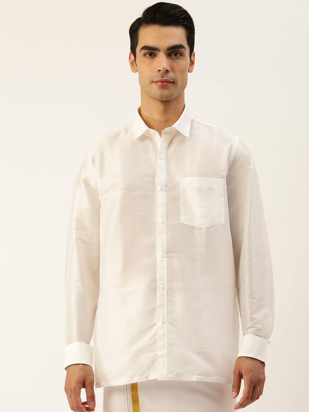 

Viveagham Comfort Spread Collar Ethnic Shirt, White
