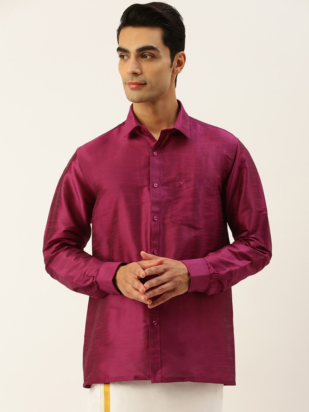 

Viveagham Comfort Fit Spread Collar Long Sleeves Casual Shirt, Violet