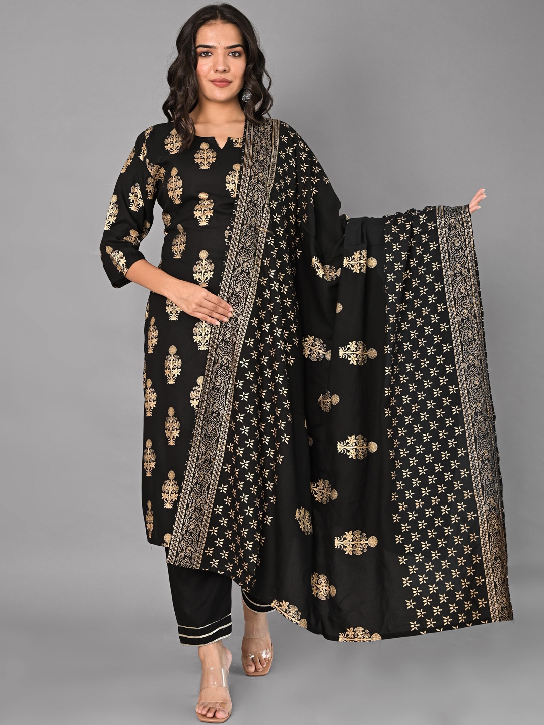 

KALINI Floral Printed Regular Kurta with Palazzos & With Dupatta, Black