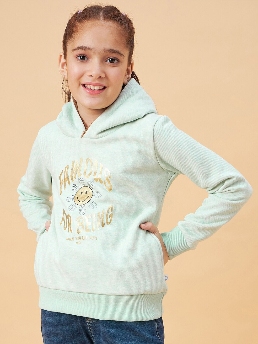 

Ben & Joe Girls Typography Printed Hooded Fleece Pullover, Green