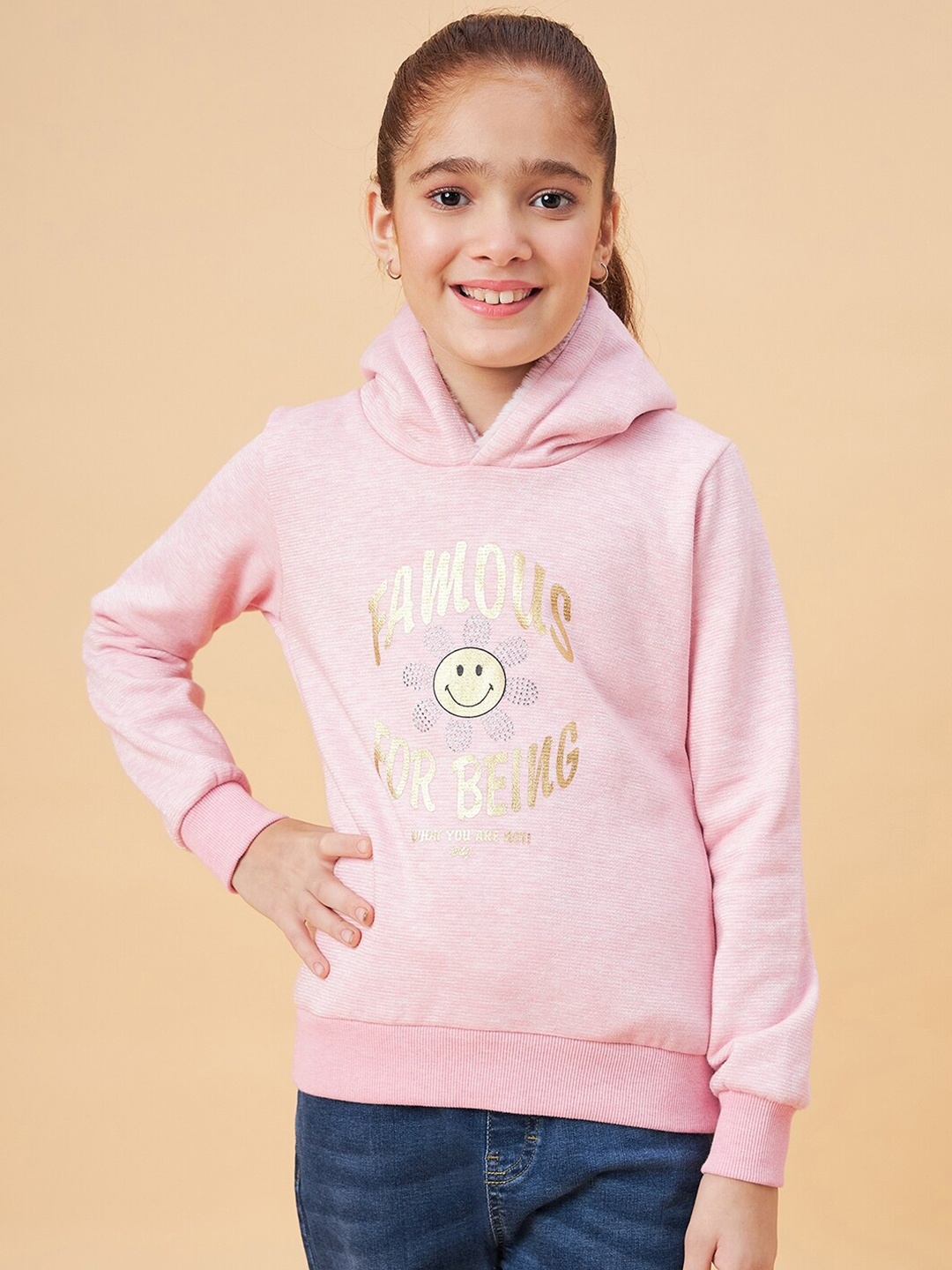 

Ben & Joe Girls Typography Printed Hooded Fleece Pullover, Pink