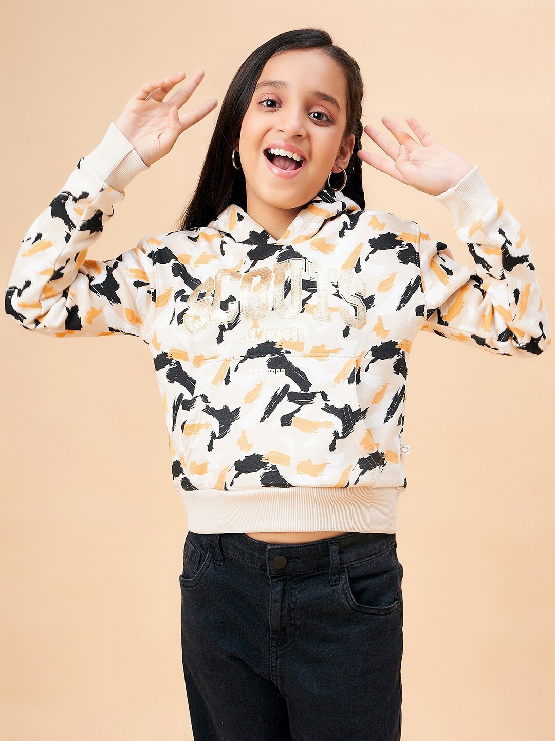 

Ben & Joe Girls Abstract Printed Hooded Sweatshirt, White
