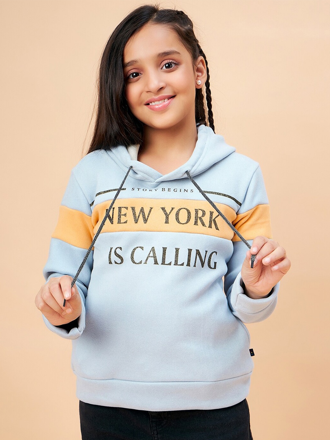 

Ben & Joe Girls Typography Printed Hooded Fleece Pullover, Blue