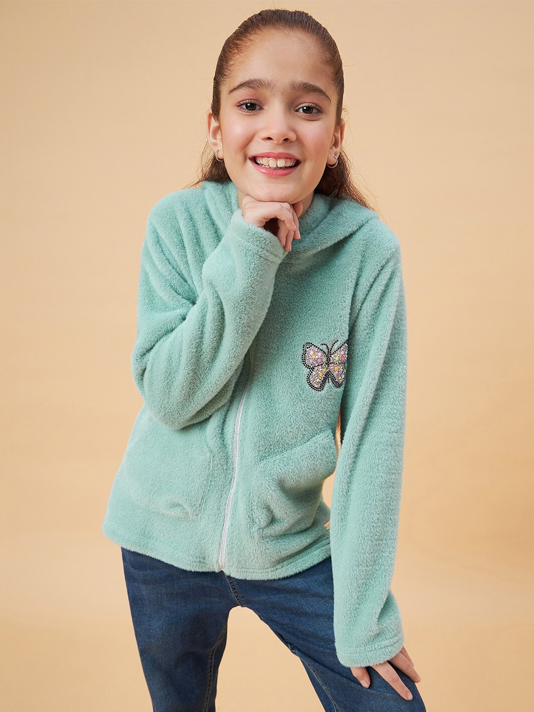 

Ben & Joe Girls Hooded Front Open Sweatshirt, Green