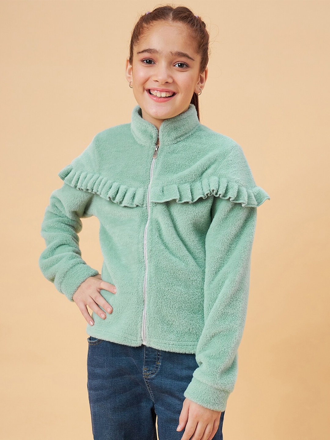 

Ben & Joe Girls Mock Collar Front-Open Sweatshirt, Sea green