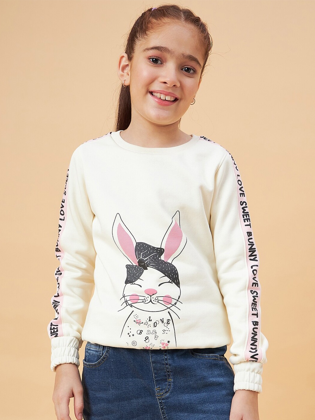 

Ben & Joe Girls Graphic Printed Fleece Pullover, Cream