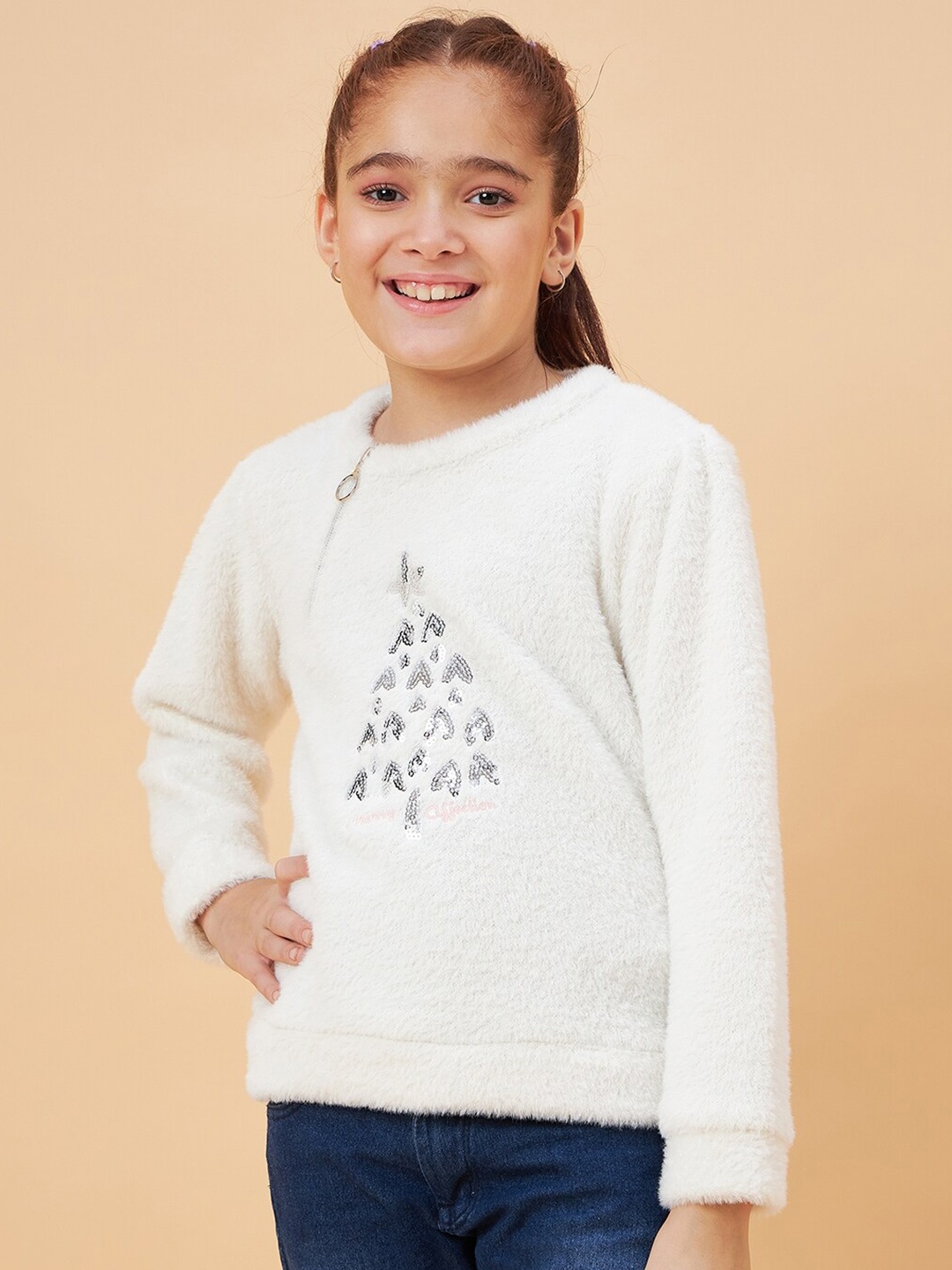 

Ben & Joe Girls Self Design Fleece Pullover, White