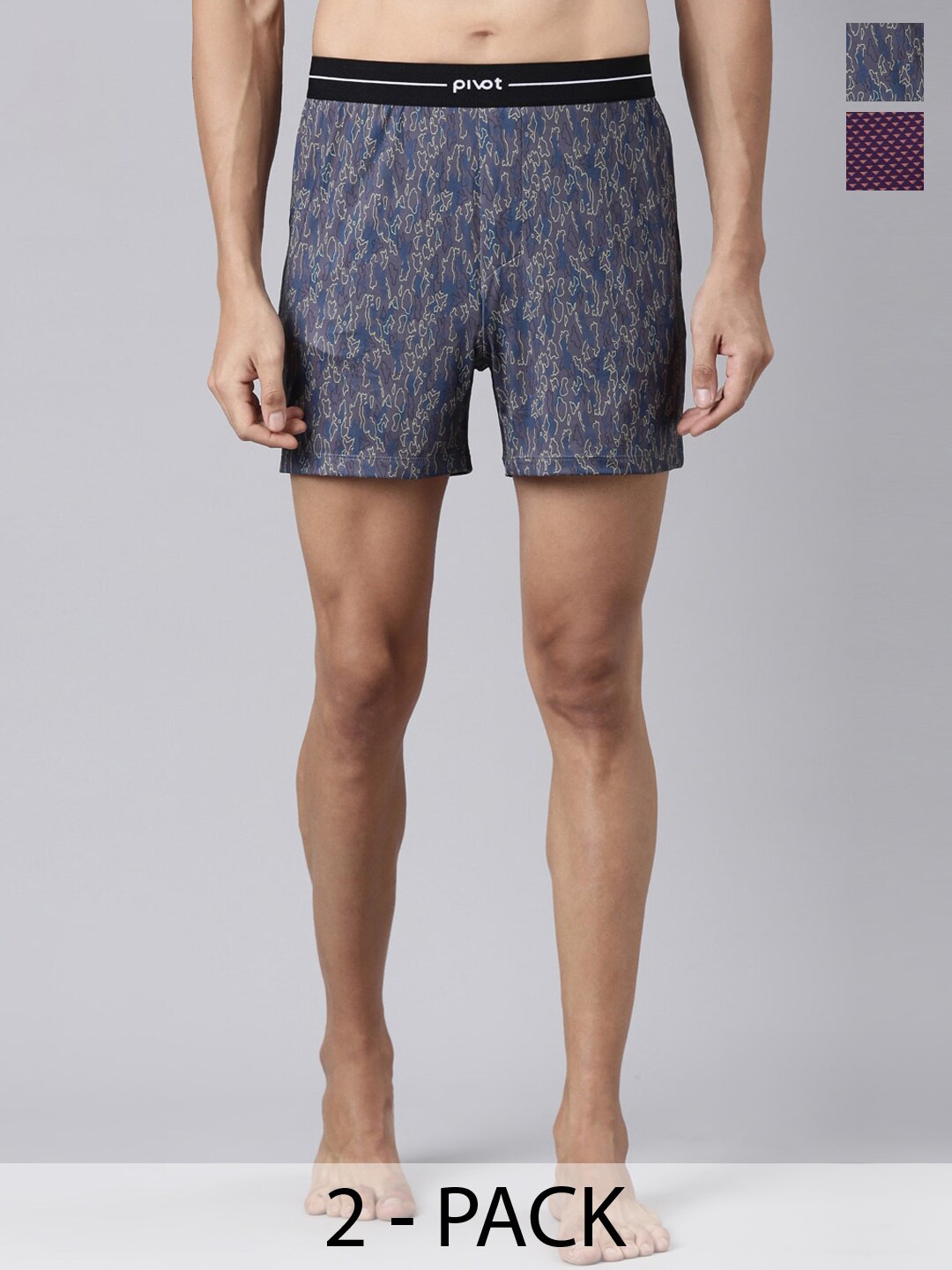 

pivot Pack Of 2 Printed Anti-Odour Boxers PT-S23-P2-BXR-03, Blue