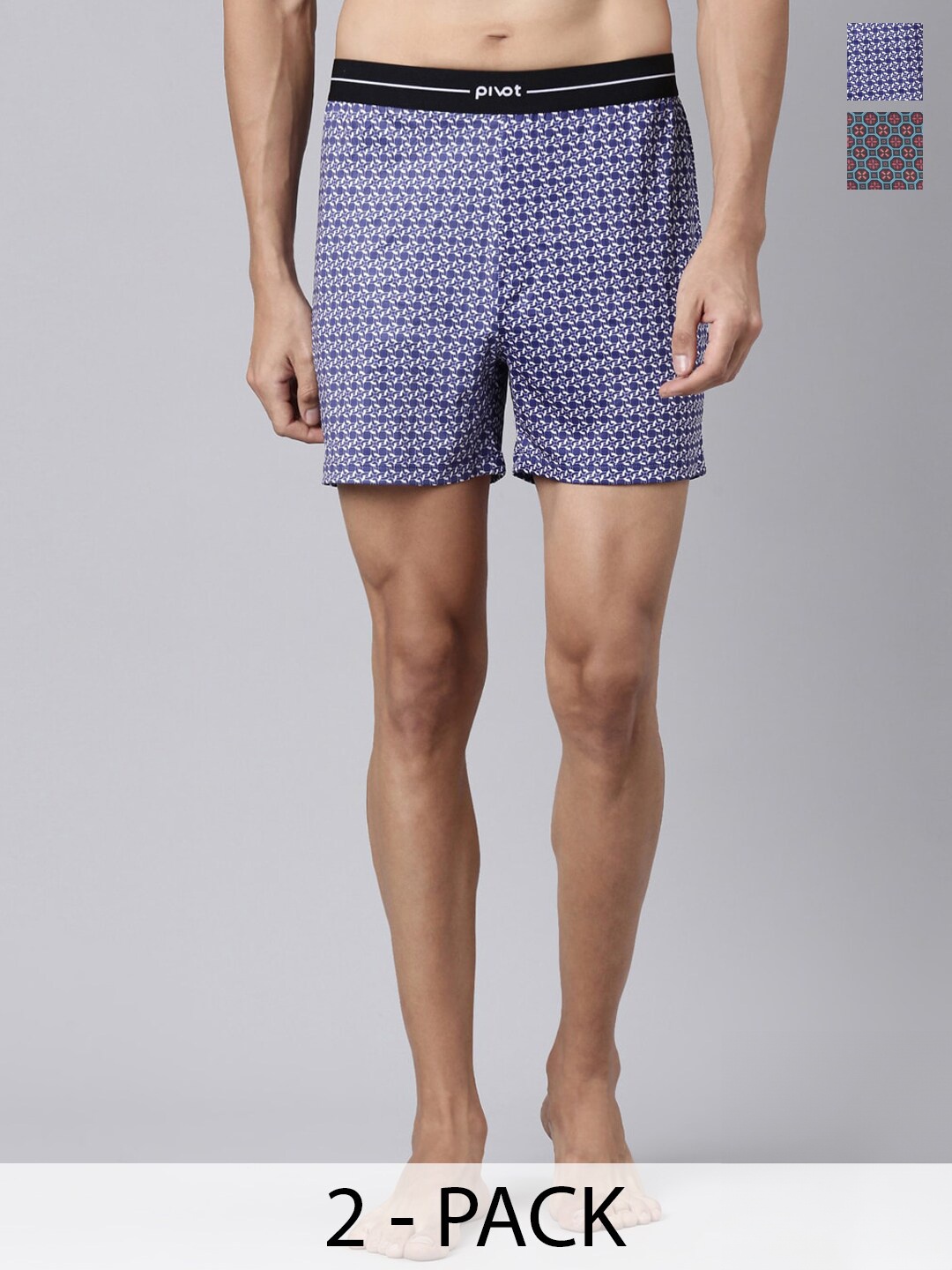 

pivot Pack Of 2 Printed Anti-Odour Inner Boxers PT-S23-P2-BXR-02, Blue