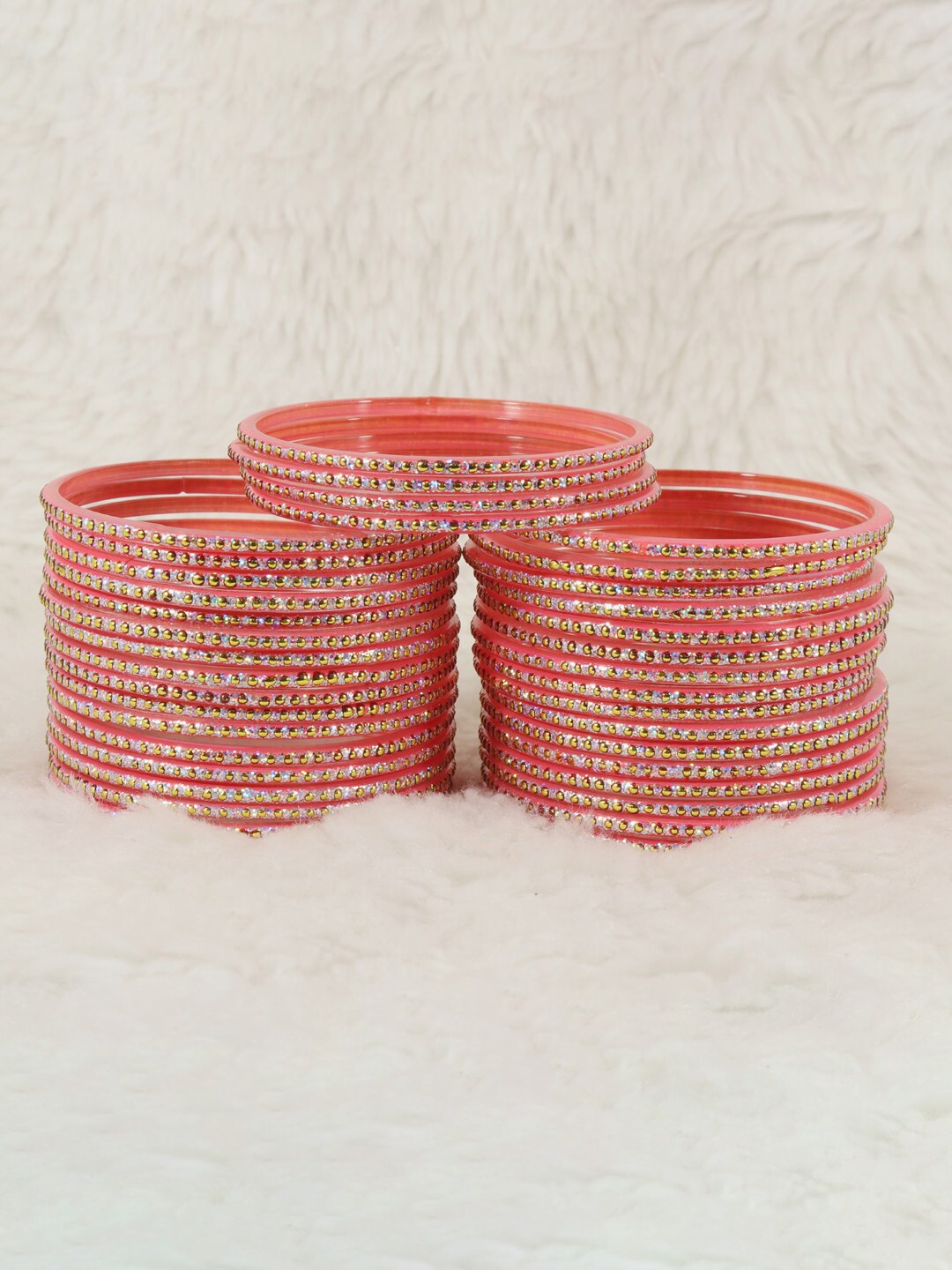 

NMII Set Of 36 Polka Dots & Glitter Glass Bangles, Peach