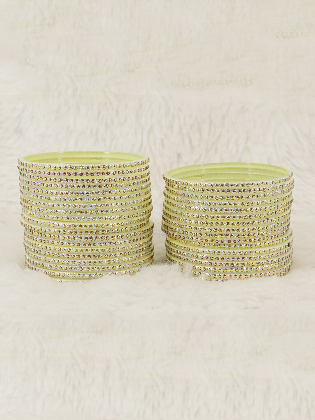 

NMII Set Of 36 Polka Dots & Glitter Glass Bangles, Green