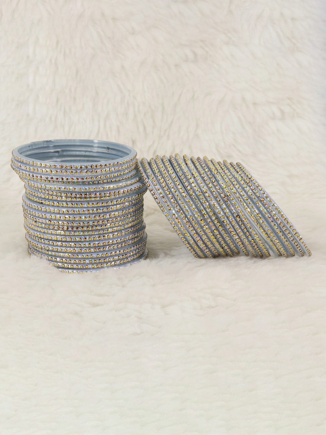 

NMII Set Of 36 Polka Dots & Glitter Glass Bangles, Grey