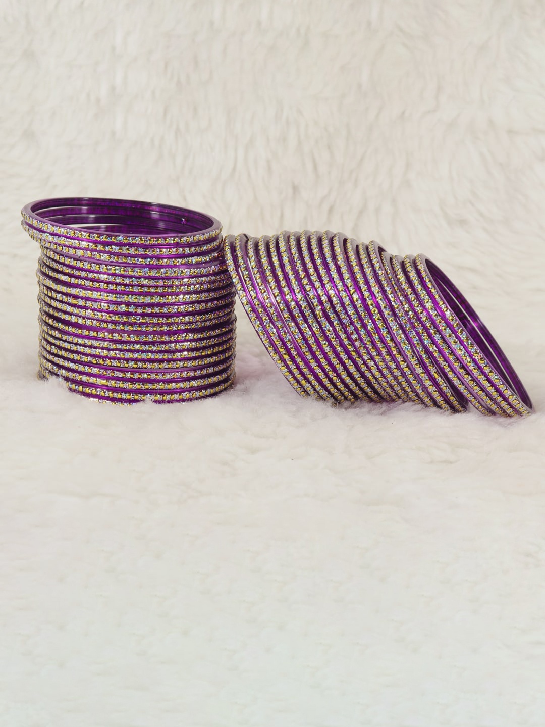 

NMII Set Of 36 Polka Dots & Glitter Glass Bangles, Purple