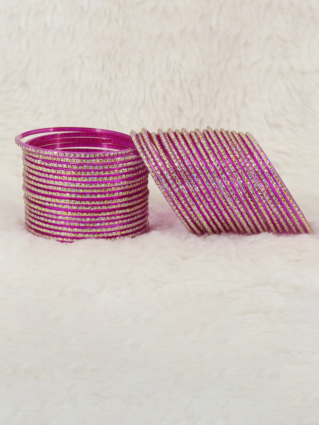 

NMII Set Of 36 Polka Dots & Glitter Glass Bangles, Magenta