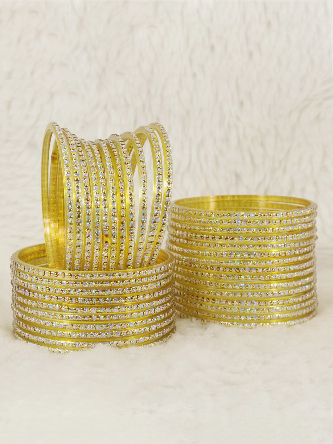 

NMII Set Of 36 Polka Dots & Glitter Glass Bangles, Lime green