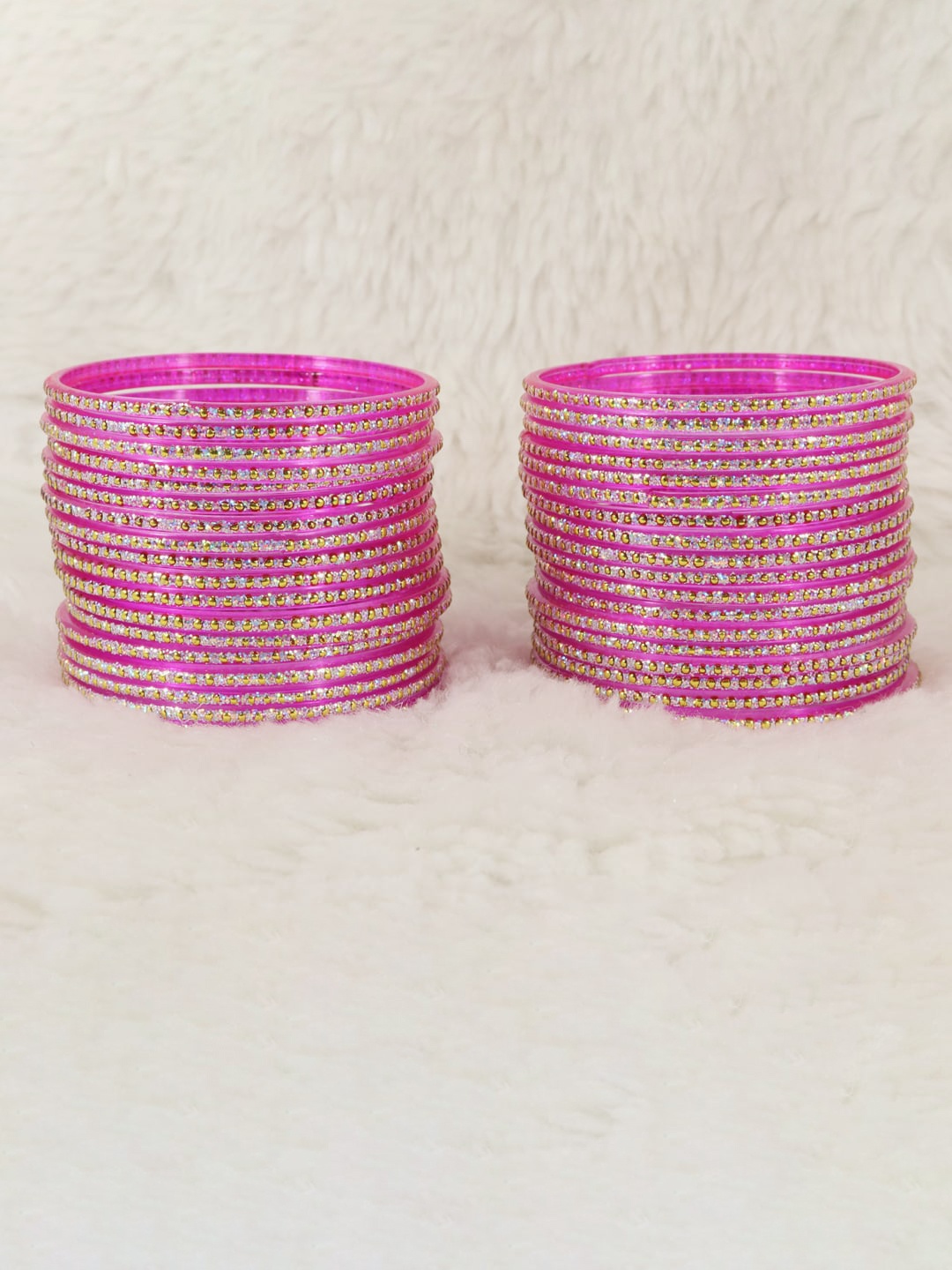 

NMII Set Of 36 Polka Dots & Glitter Glass Bangles, Pink