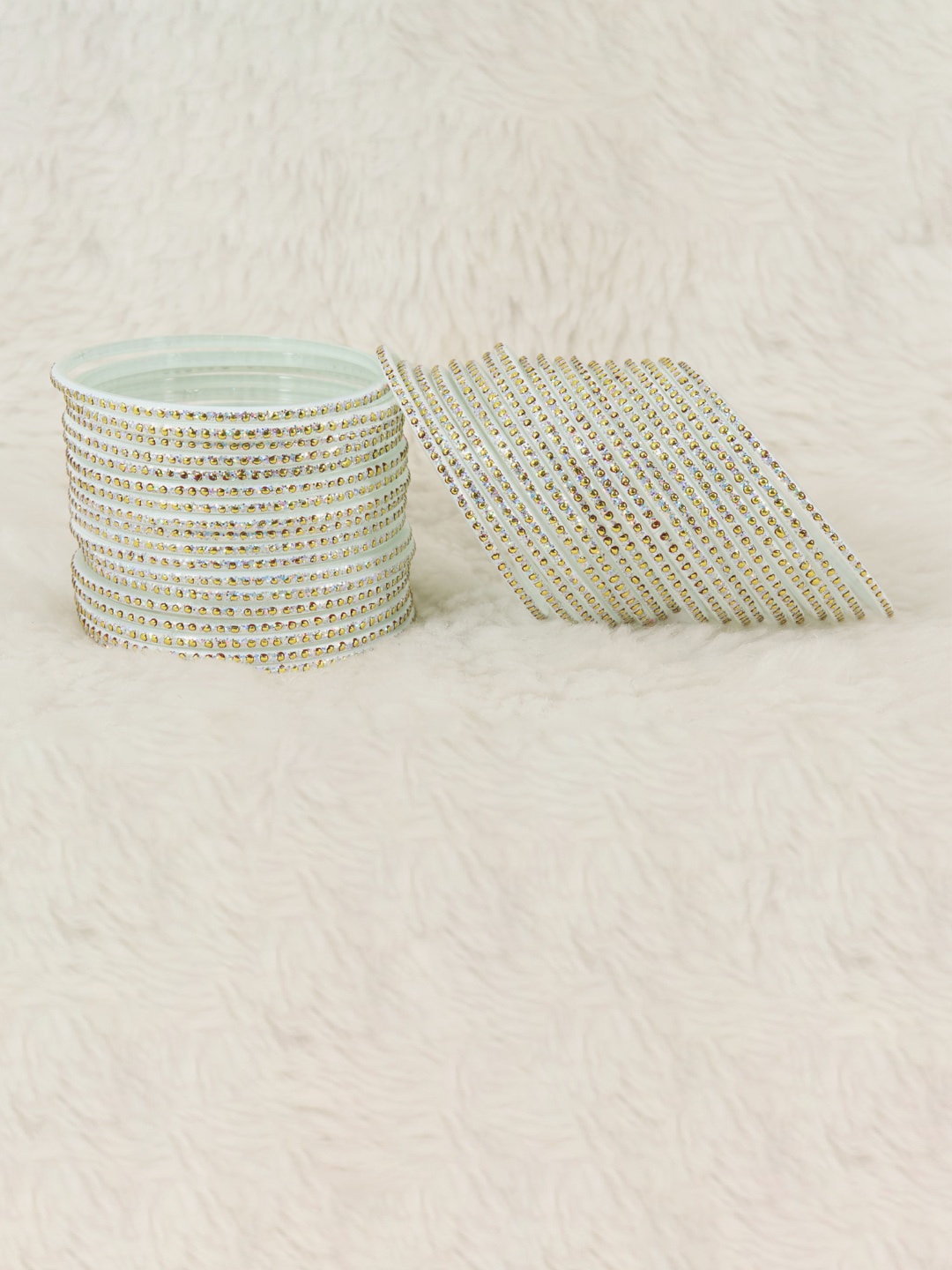 

NMII Set Of 36 Polka Dots & Glitter Glass Bangles, White