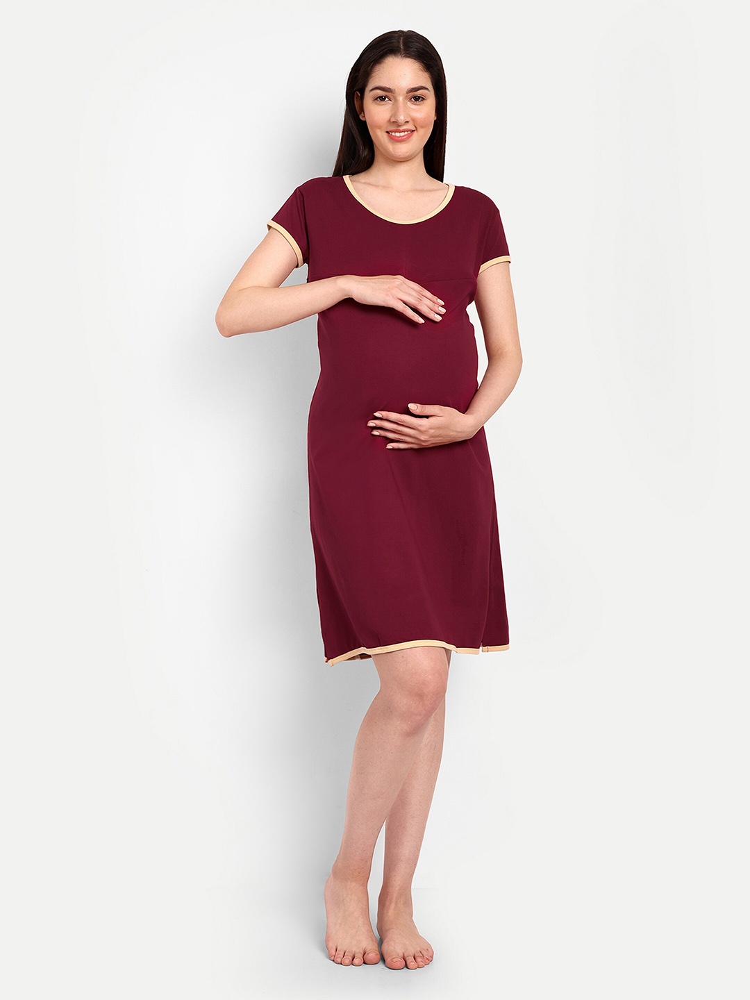 

SillyBoom Lightweight Maternity T-Shirt Nightdress, Maroon