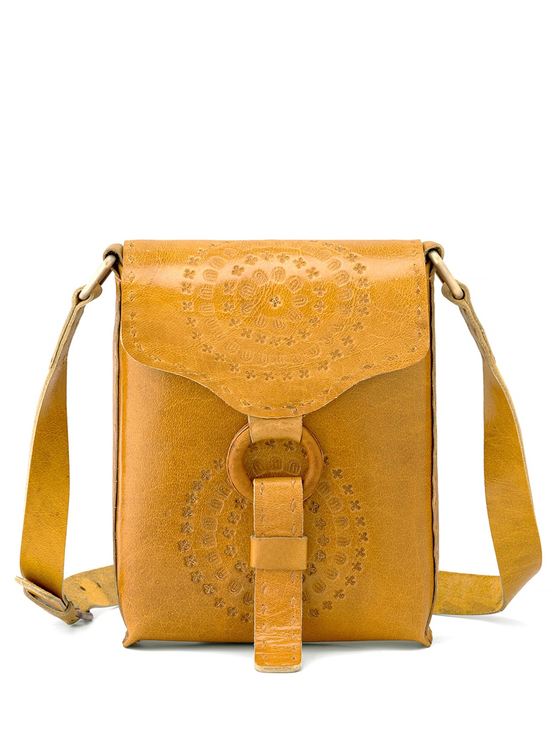 Goatter Textured Structured Leather Sling Bag, Yellow