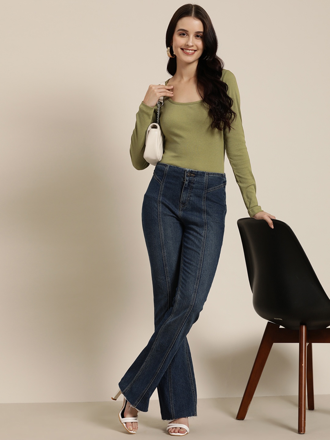 

HERE&NOW Long Sleeves Cotton Top, Olive