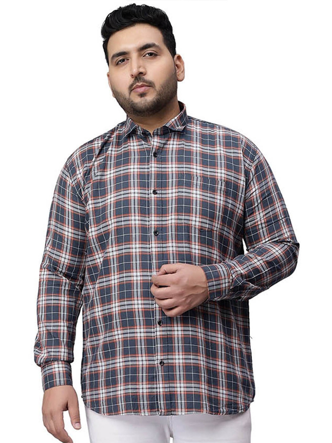 

Toodle Plus Comfort Tartan Checks Checked Casual Pure Cotton Shirt, Navy blue