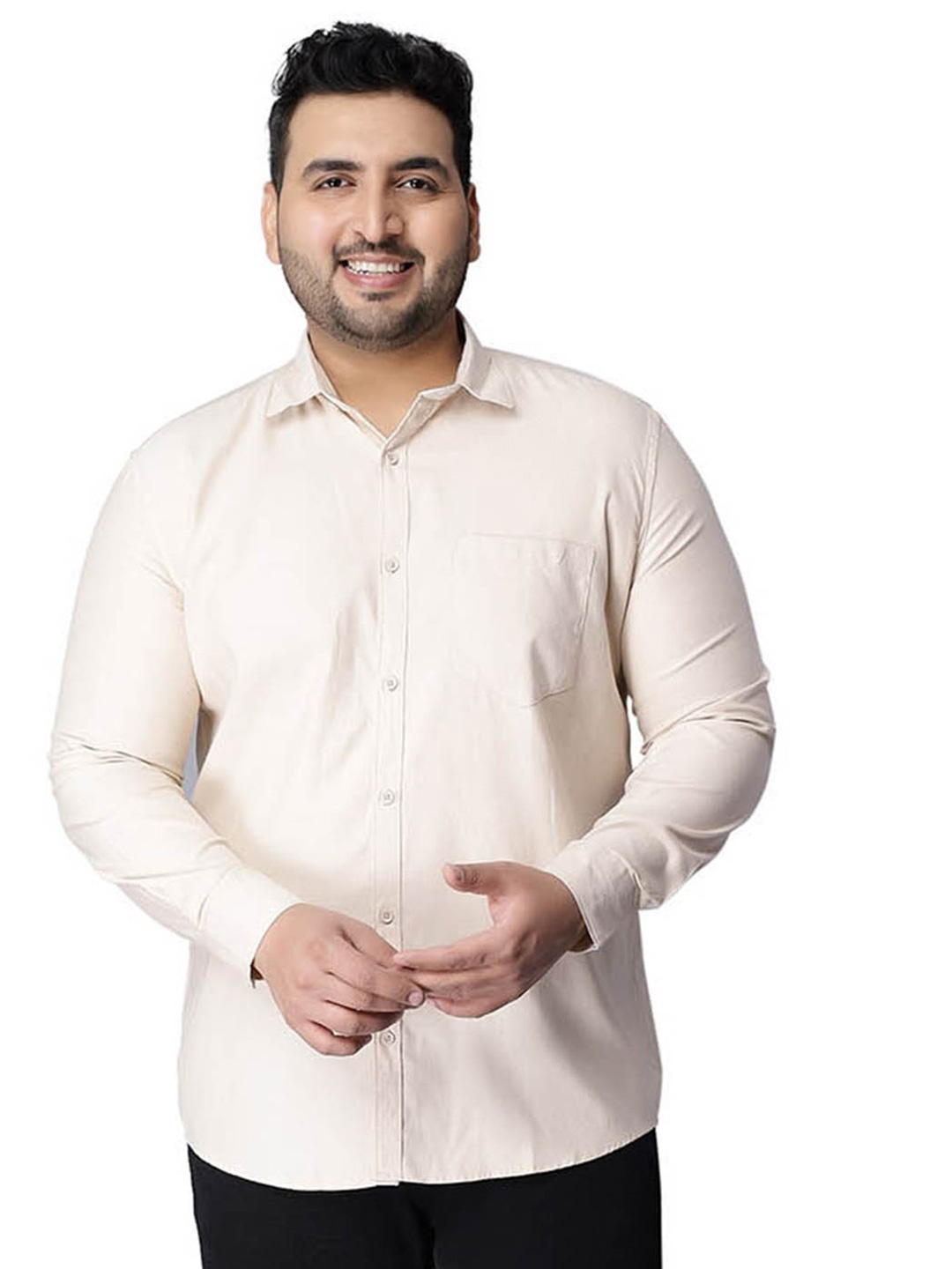 

Toodle Plus Size Comfort Regular Fit Opaque Cotton Casual Shirt, Beige