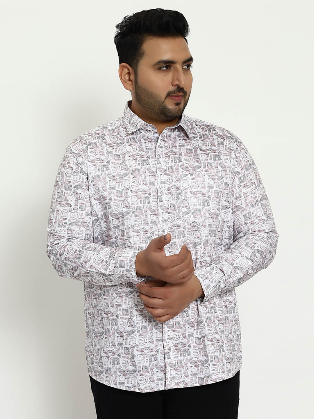 

Toodle Plus Comfort Plus Size Abstract Printed Cotton Casual Shirt, White