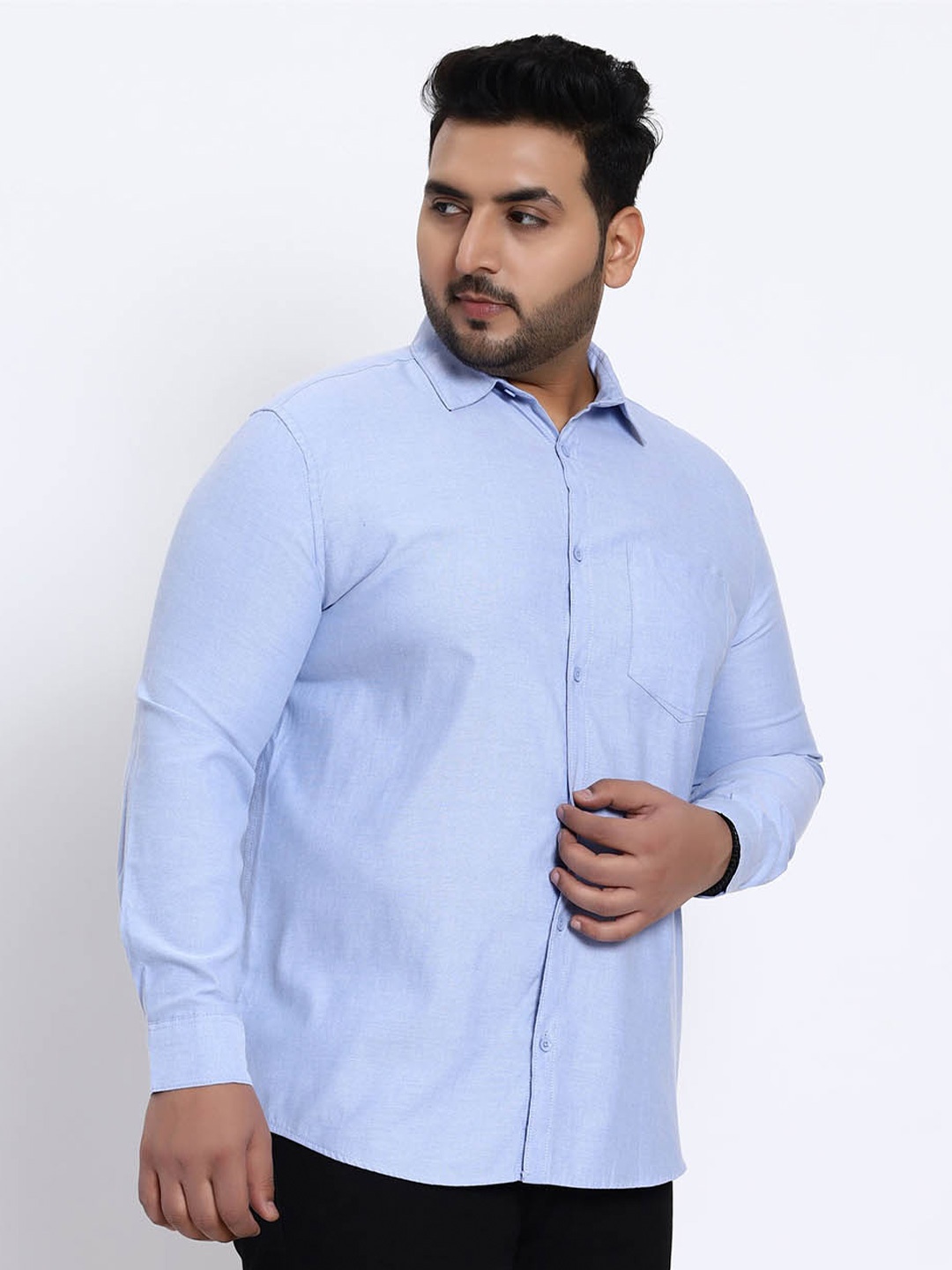 

Toodle Plus Comfort Plus Size Spread Collar Pure Cotton Casual Shirt, Blue