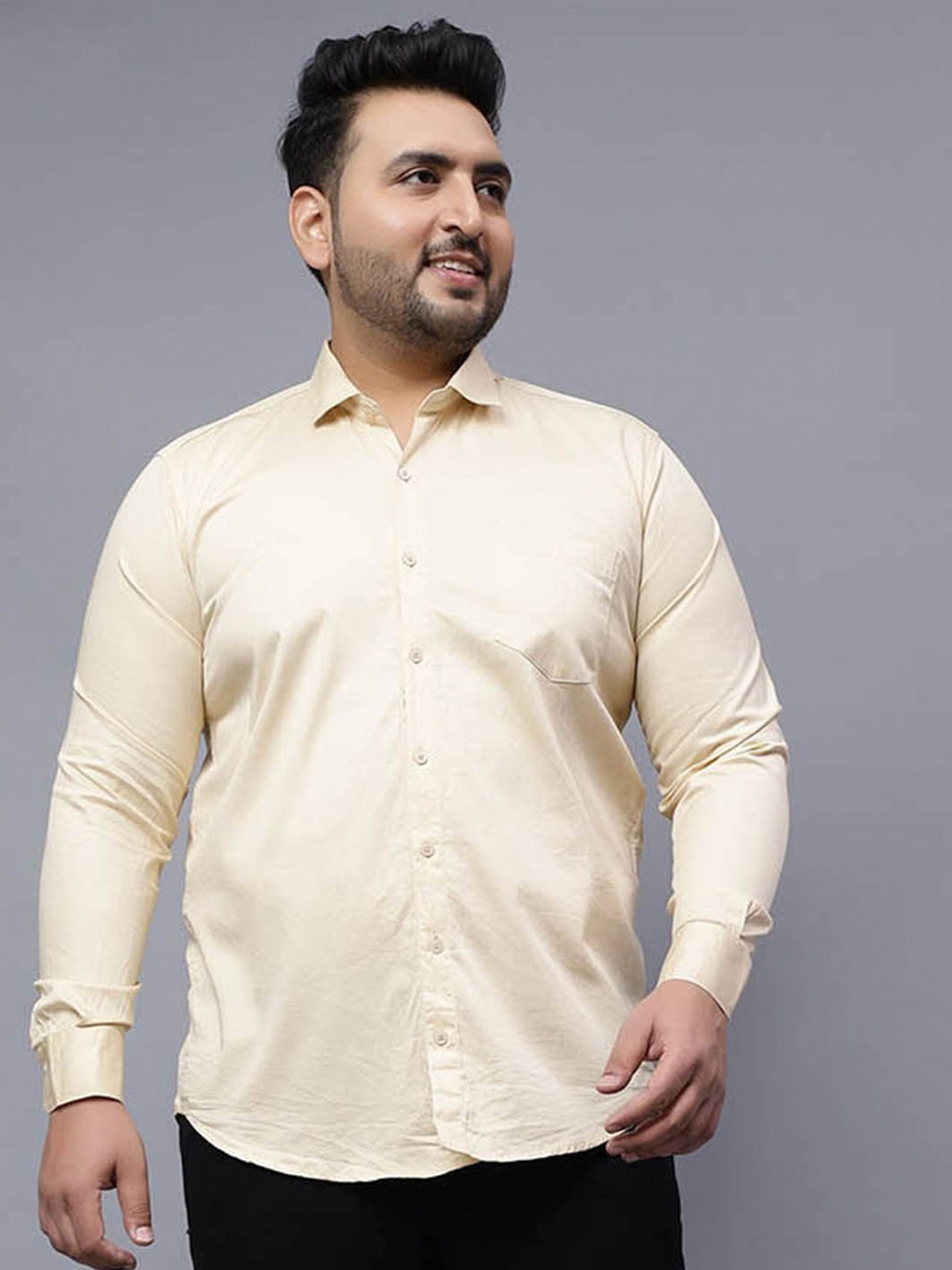 

Toodle Plus Comfort Fit Satin Cotton Casual Shirt, Beige