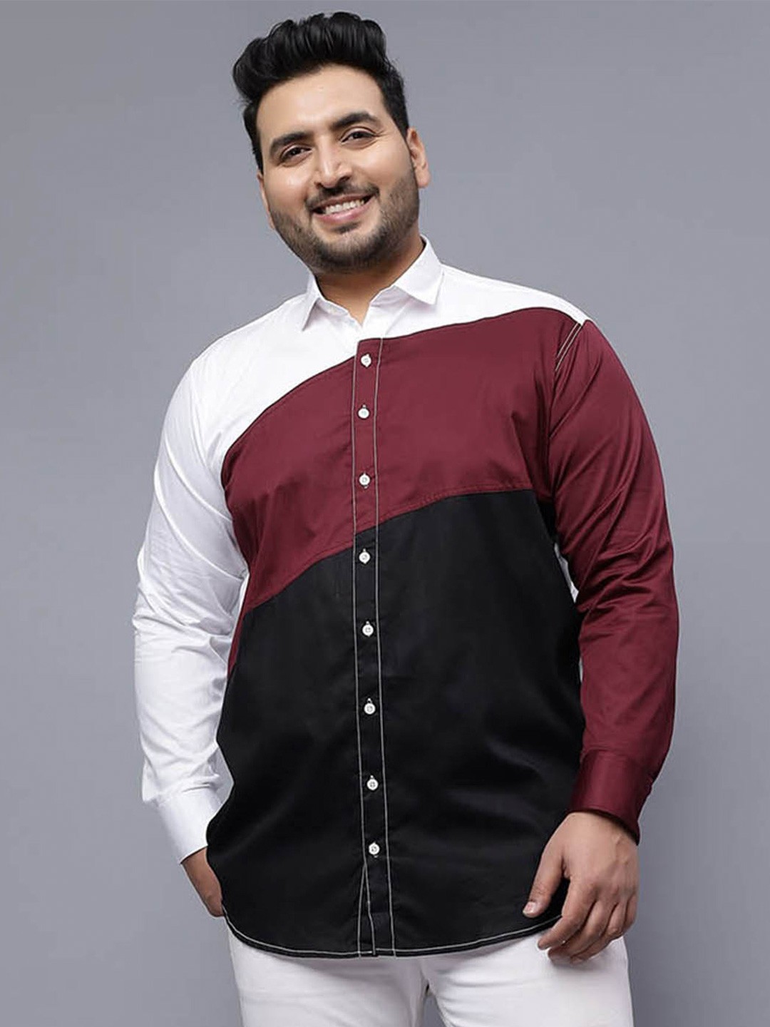 

Toodle Plus Comfort Fit Colourblocked Casual Shirt, White
