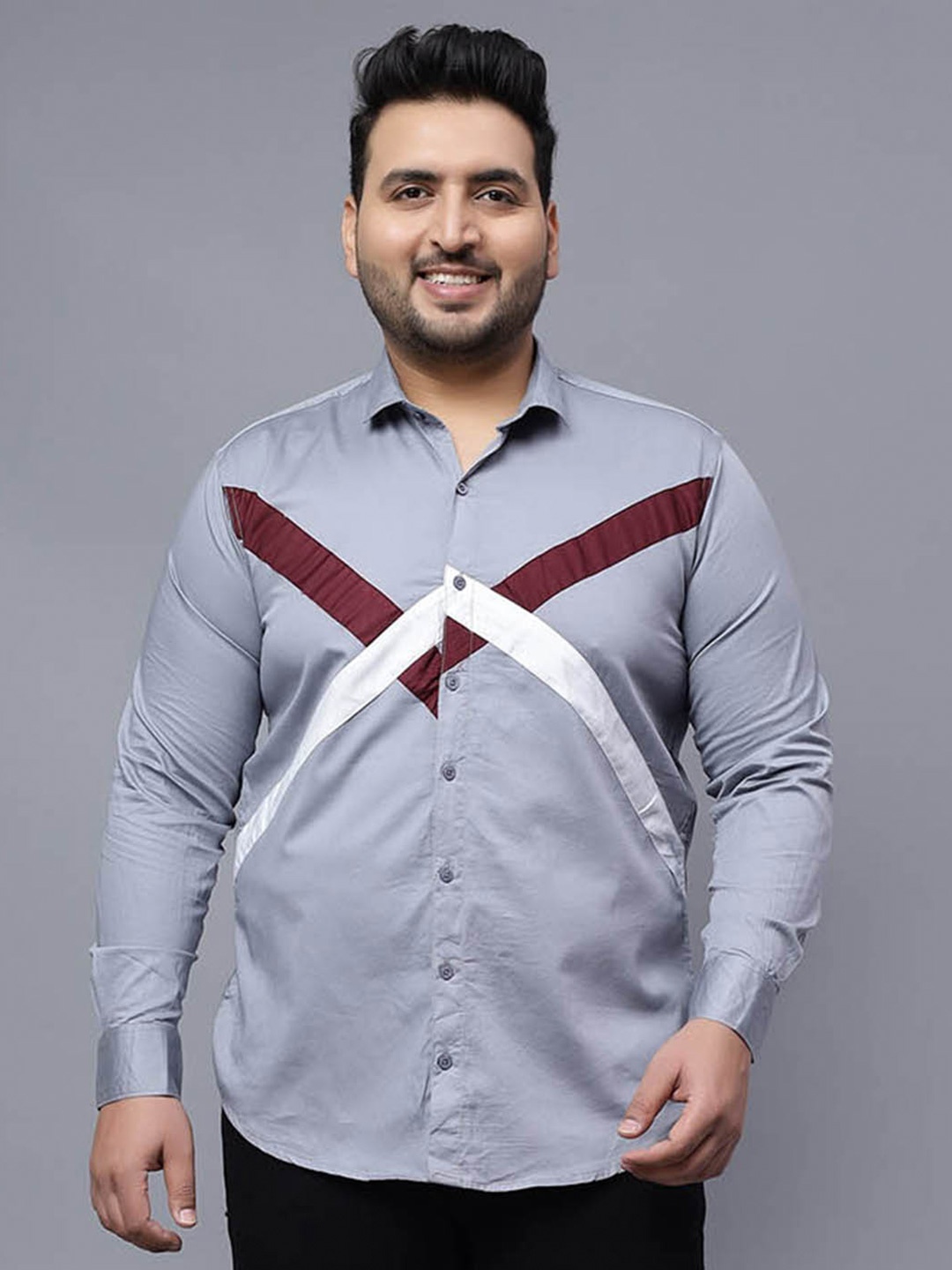 

Toodle Plus Comfort Plus Size Spread Collar Cotton Casual Shirt, Grey