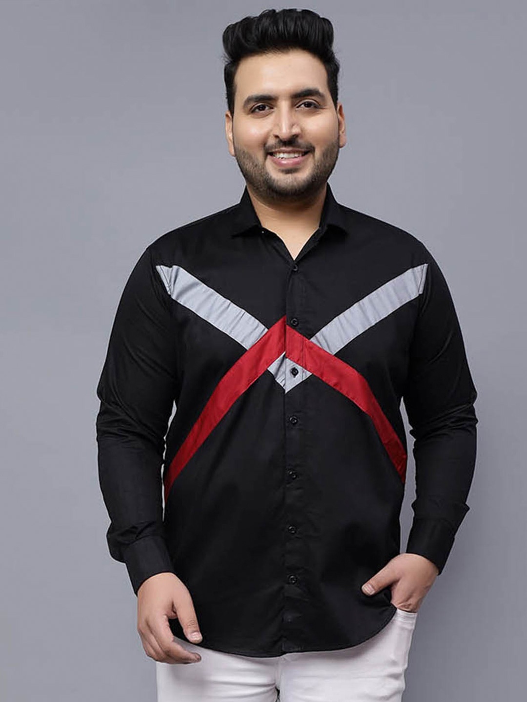 

Toodle Plus Size Colourblocked Comfort Regular Fit Opaque Cotton Casual Shirt, Black