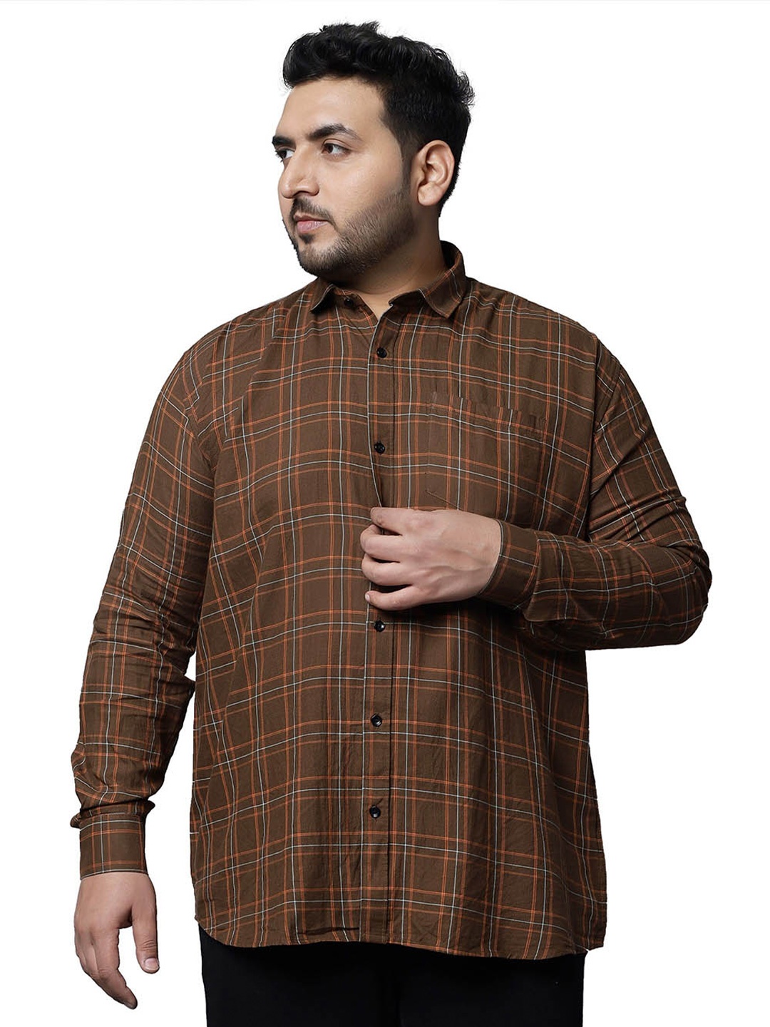 

Toodle Plus Comfort Plus Size Checked Pure Cotton Casual Shirt, Brown