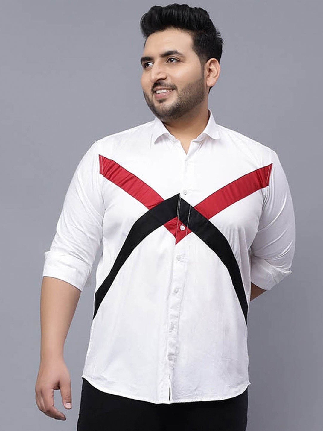

Toodle Plus Men White Comfort Opaque Colourblocked Casual Shirt