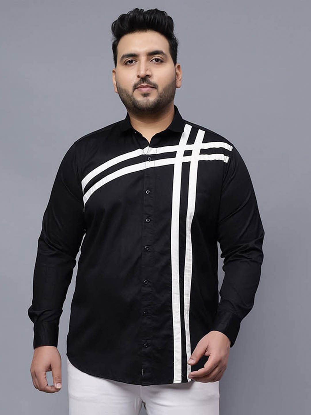 

Toodle Plus Size Comfort Striped Cotton Satin Casual Shirt, Black