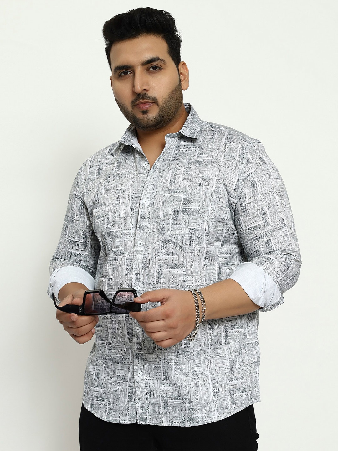 

Toodle Plus Comfort Plus Size Abstract Printed Cotton Casual Shirt, White