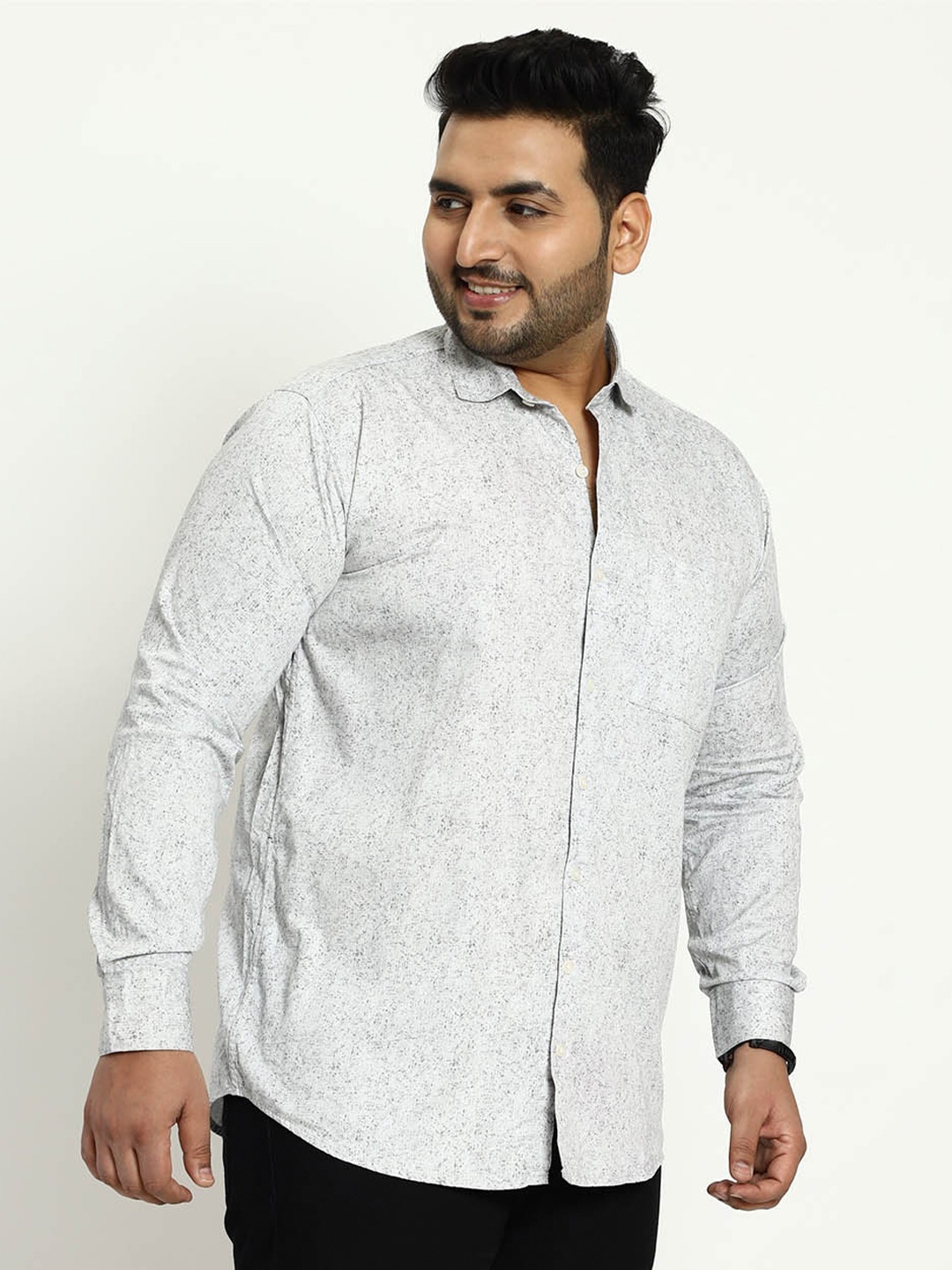 

Toodle Plus Size Comfort Abstract Printed Cotton Satin Casual Shirt, Grey