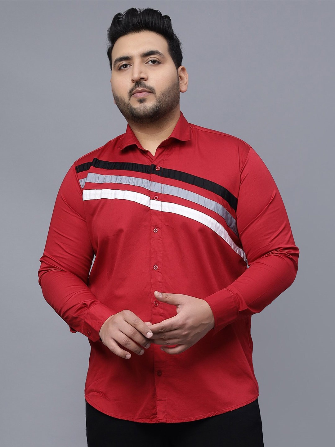 

Toodle Plus Size Colourblocked Comfort Regular Fit Opaque Cotton Casual Shirt, Red