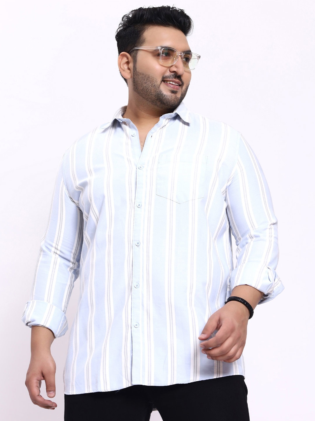 

Toodle Plus Size Striped Comfort Regular Fit Opaque Cotton Casual Shirt, Blue