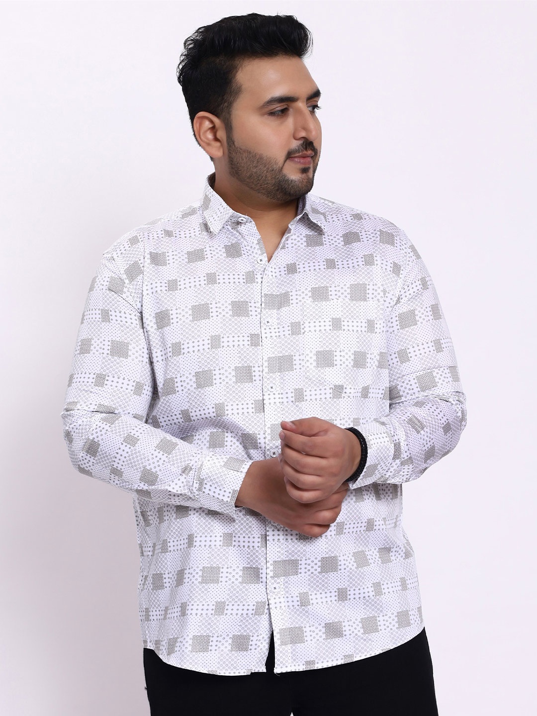 

Toodle Plus Comfort Micro Ditsy Printed Satin Cotton Casual Shirt, White