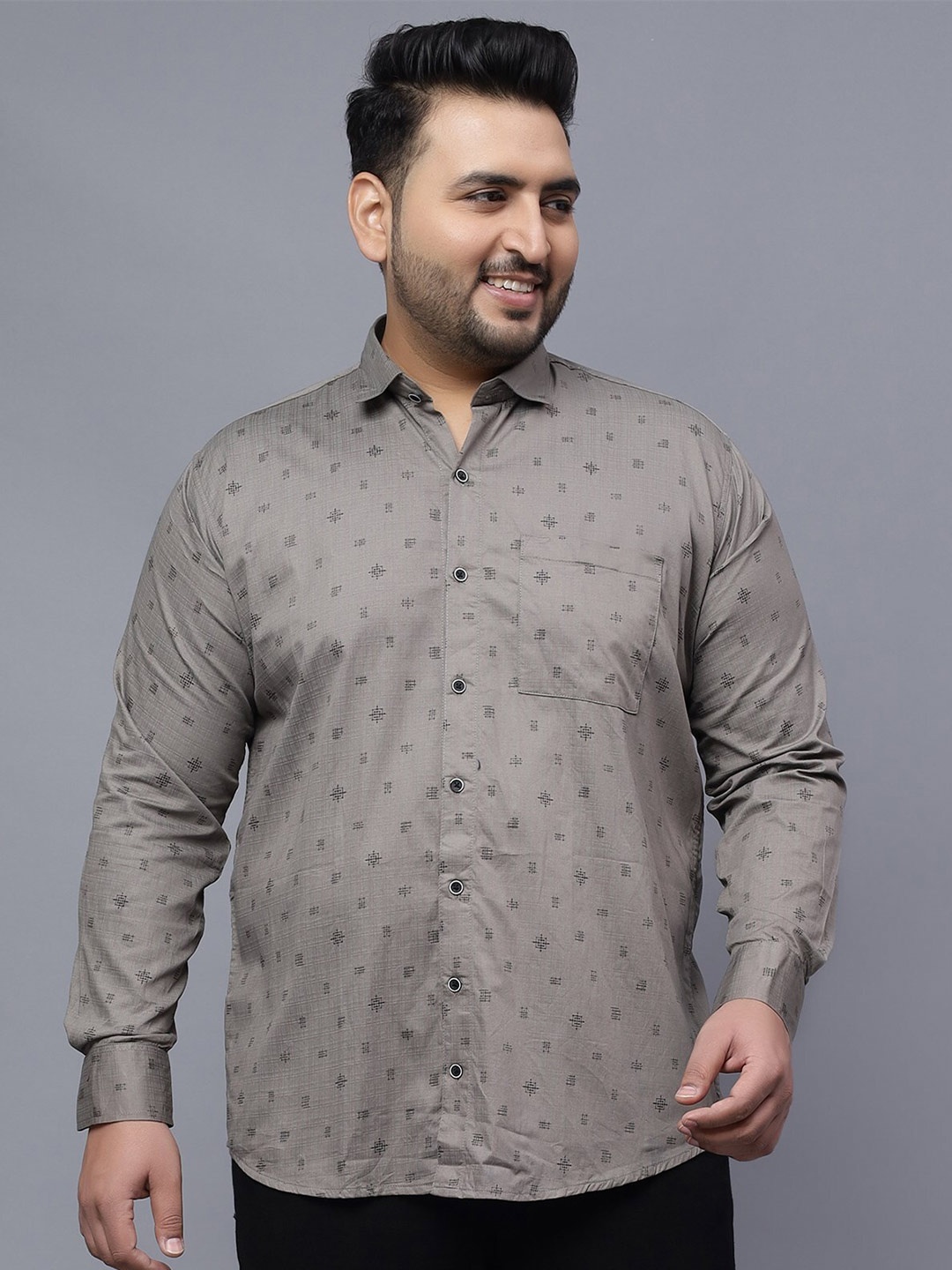 

Toodle Plus Comfort Geometric Printed Satin Cotton Casual Shirt, Grey