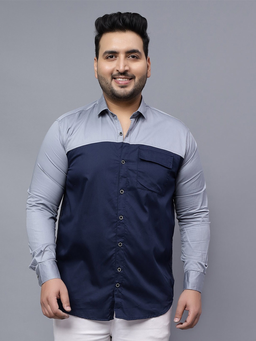 

Toodle Plus Size Colourblocked Comfort Regular Fit Opaque Cotton Casual Shirt, Grey