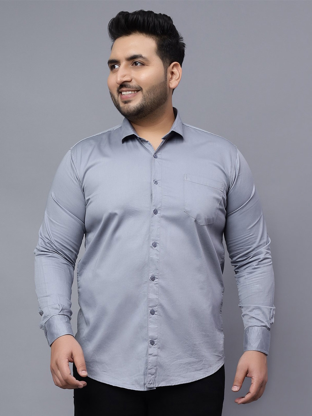 

Toodle Plus Comfort Plus Size Spread Collar Cotton Casual Shirt, Grey
