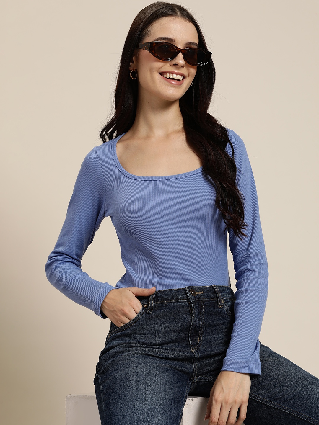 

HERE&NOW Long Sleeves Cotton Top, Blue