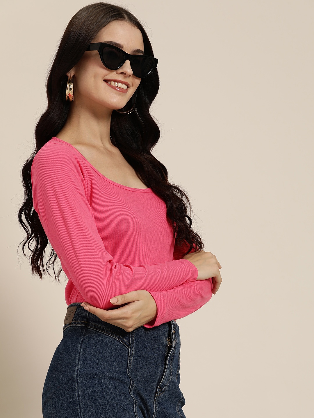 

HERE&NOW Long Sleeves Cotton Top, Coral