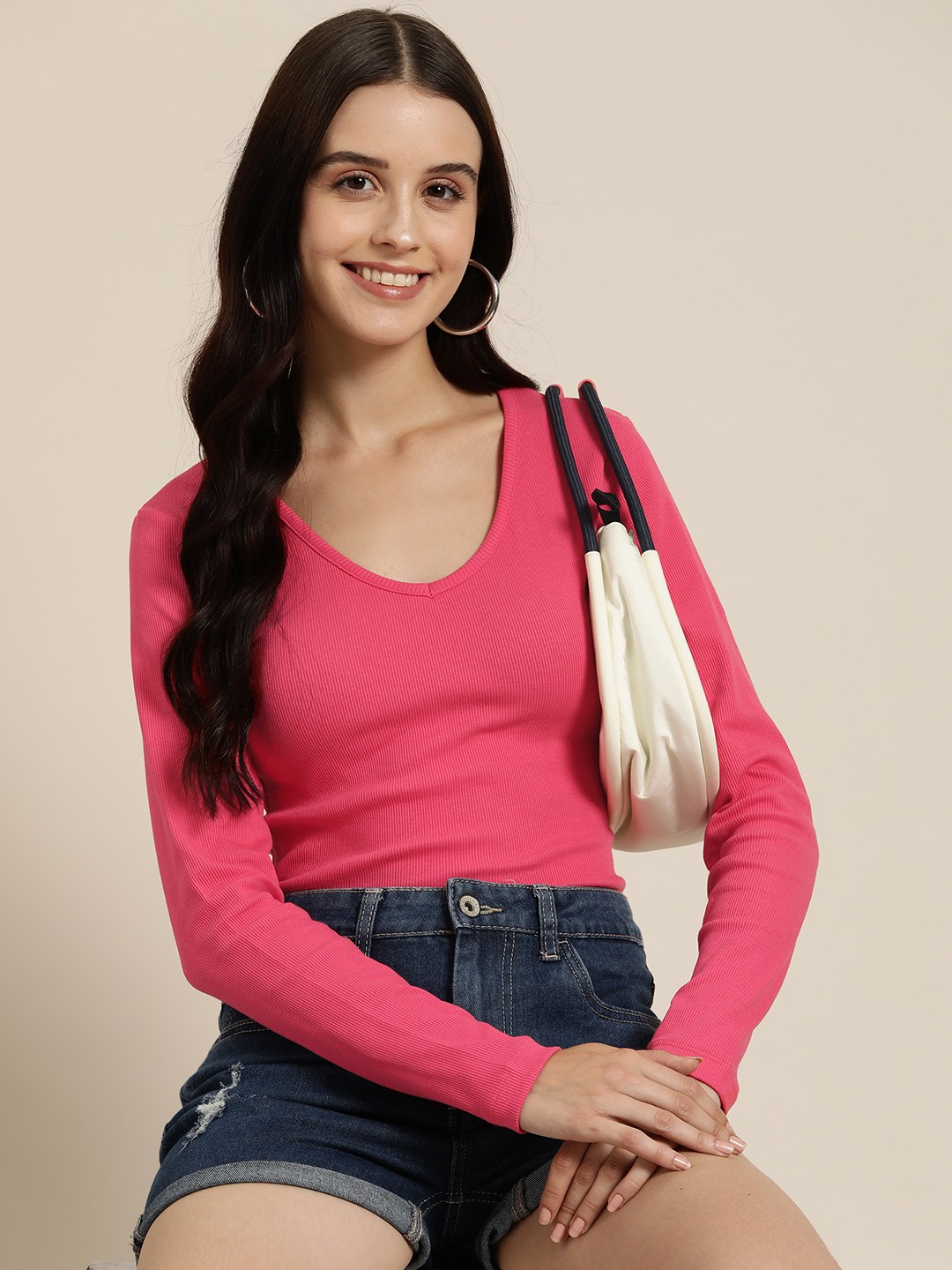 

HERE&NOW Long Sleeves Cotton Top, Red