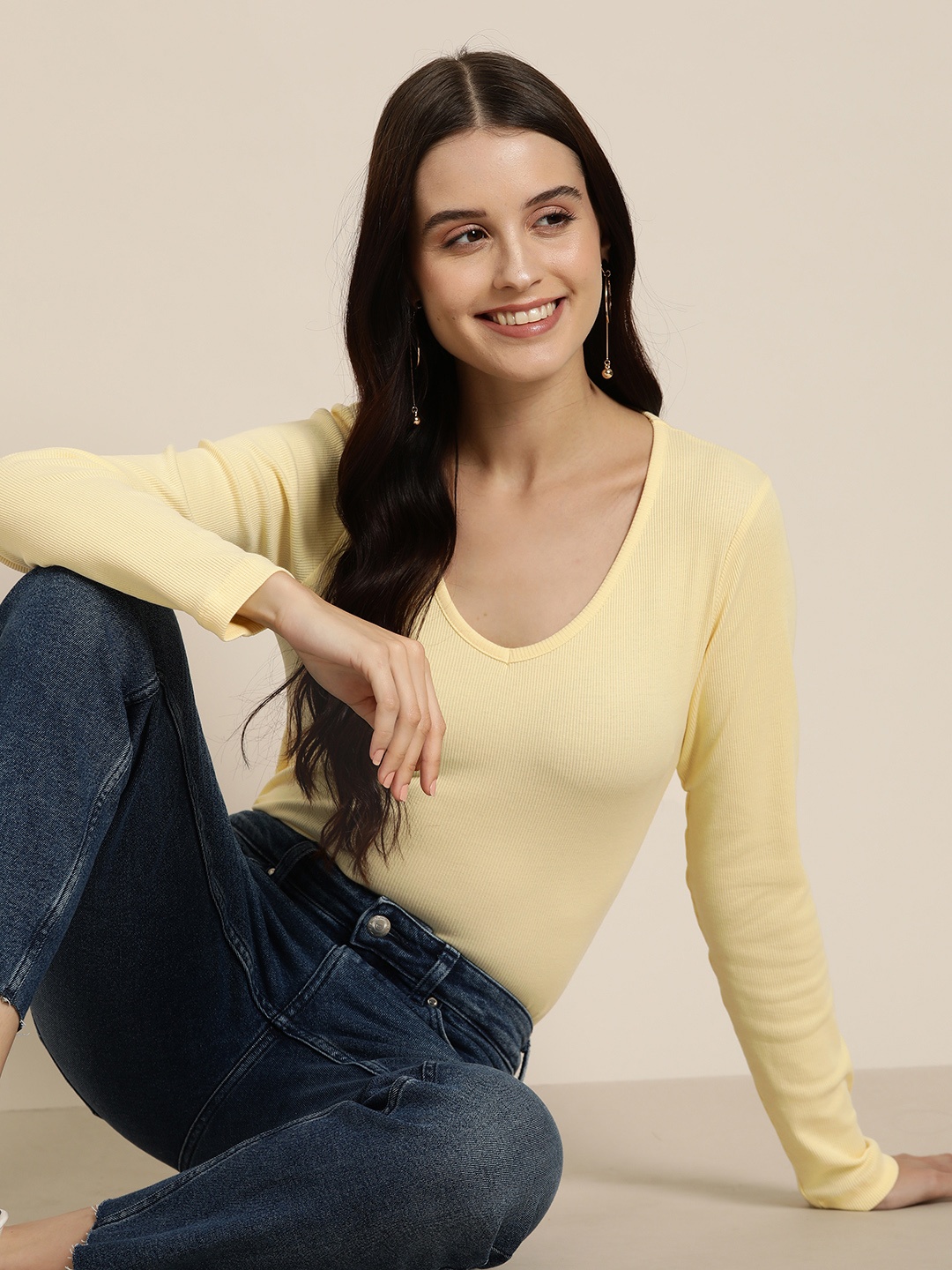 

HERE&NOW Long Sleeves Cotton Top, Cream